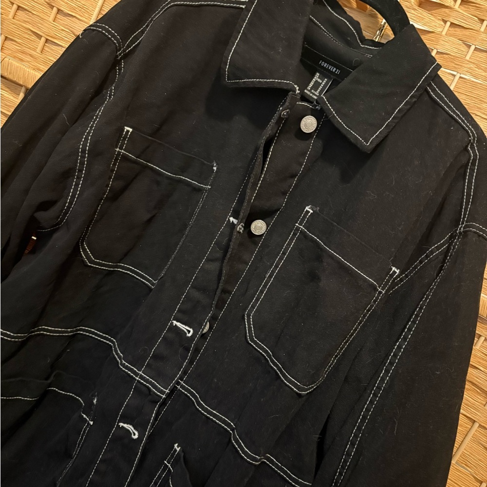 Black Contrast-Stitch Utility Jacket - Picture 2 of 4
